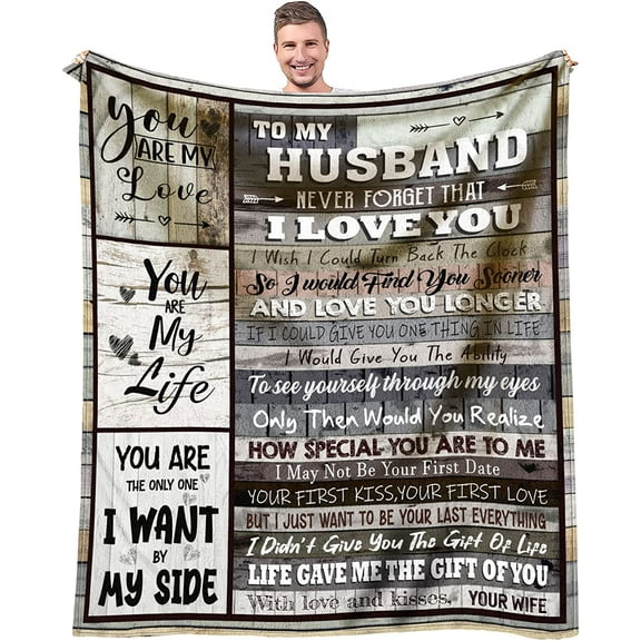Husband Fathers Day Birthday Gift - Wedding Anniversary Romantic Gifts for Him - Gifts for Husband from Wife - Husband Gifts Throw Blanket 60 x 50 inch - Unique Birthday Gifts for Husband