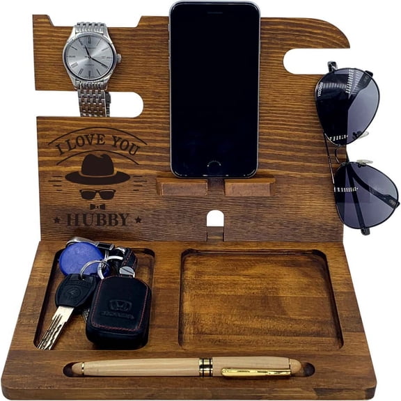 Husband Gifts from Wife Unique Anniversary Romantic Wedding Day Wood Phone Docking Station Cell Phone Stand