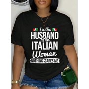 Husband of Italian Woman Italy Flag Italy Italian National Relaxed Fit Classic Comfort Cotton T-Shirt Women's Men's Graphic Tee Crew Neck summer vacation Tops