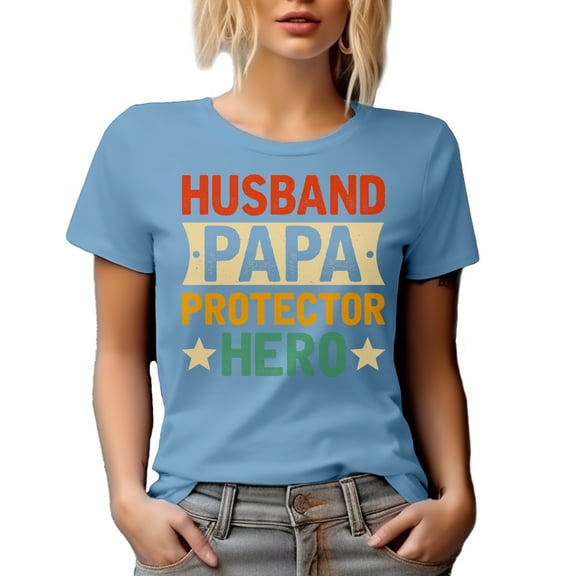 Husband. Papa. Protector. Hero. Father's Day or Dad's Birthday, Baby Blue T-Shirt, 2XL
