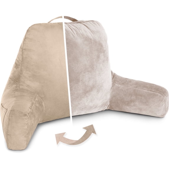 Husband Pillow Aspen Cowboy Taupe, Standard+ Reading Pillow Bed Rest Chair, Two-Sided Reversible Fabric, Large Lounge Cushion Adult Backrest with Arms, Comfy Back Support for Sit Sitting Up, Washable