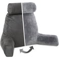thumbnail image 1 of Husband Pillow, Aspen Edition - Reading and Bed Rest Pillow with Arms - Neck Roll on Bungee Cord or Removable - Premium Memory Foam - Reversible Two-Sided Cover Microsuede or Microfiber, Iron Grey, 1 of 15