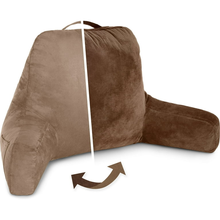 Husband Pillow Aspen Saddle Brown Reading Pillow Bed Rest Chair Two Sided Reversible Fabric Large Lounge Cushion Adult Backrest with Arms Comfy