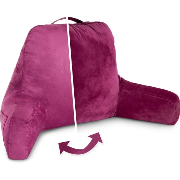 Husband Pillow Aspen Sliding Raspberry Reading Pillow Bed Rest Chair, Two-Sided Reversible Fabric, Large Lounge Cushion Adult Backrest with Arms, Comfy Back Support for Sit Sitting Up, Washable Cover