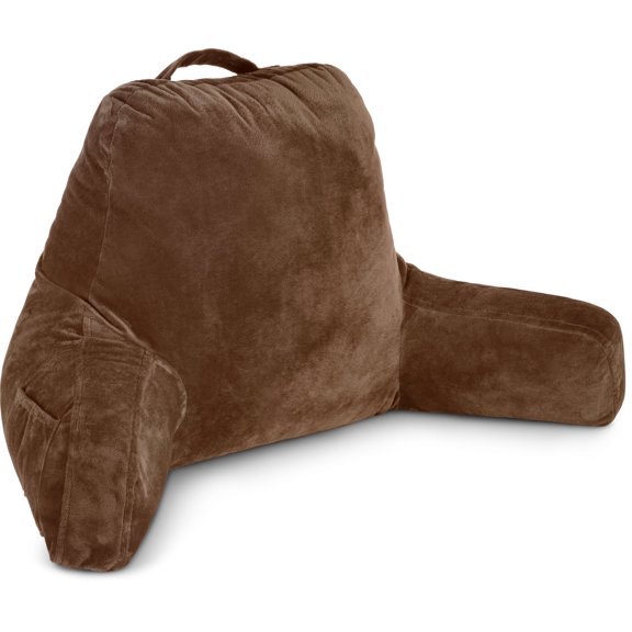 Husband Pillow Chocolate, Original Reading Pillow in Bed Rest Chair, Shredded Memory Foam Large Lounge Cushion Adult Backrest with Arms, Comfy Back Support for Sit Sitting Up, Wash/ Removable Cover