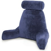 Husband Pillow - Dark Blue Big Reading & Bed Rest Pillow with Arms - Sit Up Tall with Premium Shredded Memory Foam, Detachable Neck Roll, Removable Plush Covers & Zipper Shell for Adjustable Loft