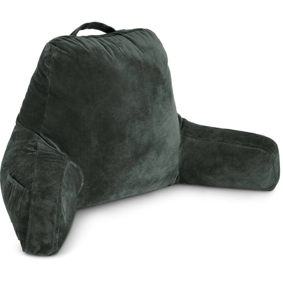 Husband Pillow Dark Green, Original Reading Pillow in Bed Rest Chair, Shredded Memory Foam Large Lounge Cushion Adult Backrest with Arms, Comfy Back Support for Sit Sitting Up, Wash/ Removable Cover