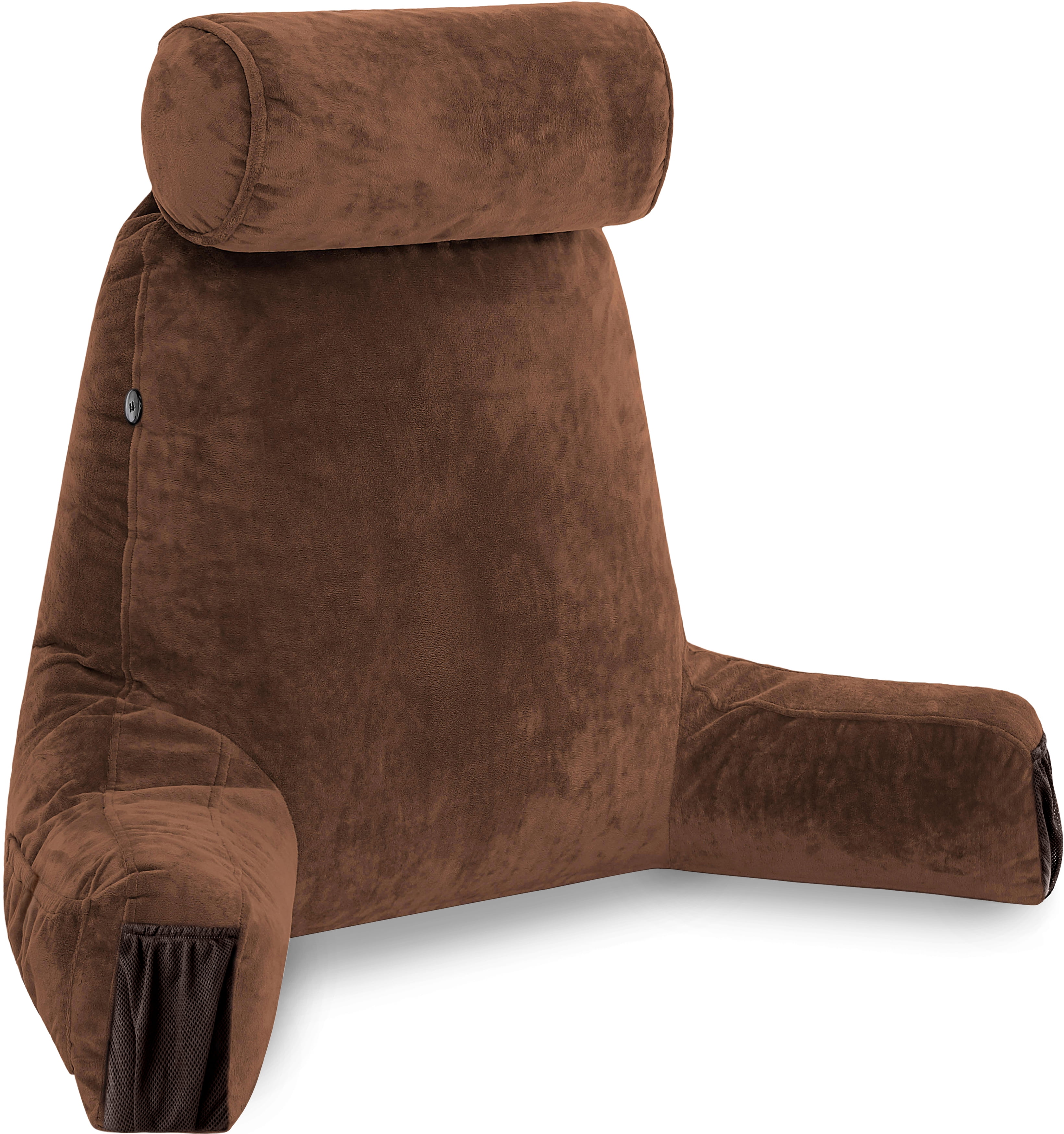 Medium Chocolate Brown Plush Memory Foam Backrest Pillow with Detachable Neck Roll