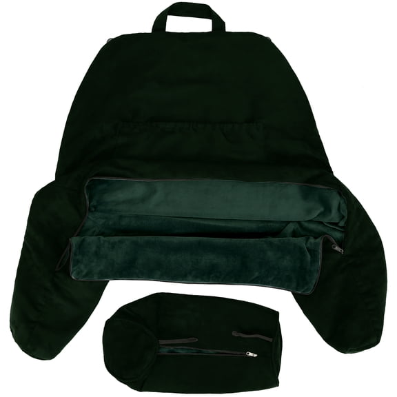 Husband Pillow Medium Cover Aspen Edition Ramona Green, Reversible Microfiber to Microsuede, Side & Back Pockets - Handle for Easy Transport - Super Cozy Bed Rest Pillow Cover With Arms - Easy Care