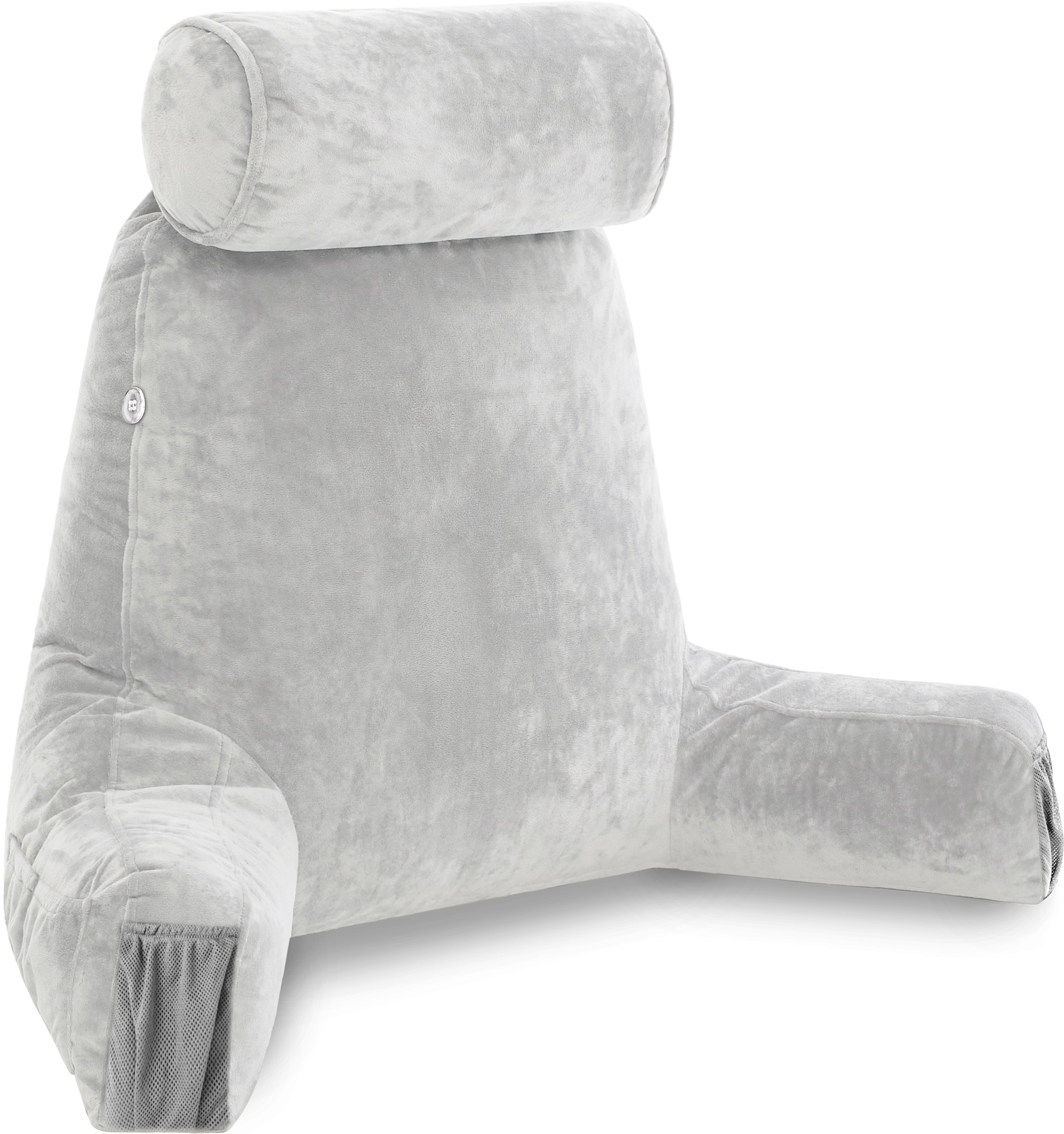 Husband Pillow Medium Light Grey, Backrest for Kids, Teens, Petite Adults - Reading Pillows With Arms, Adjustable Loft, Plush Memory Foam, Bed Rest Chair Sitting Up, Detach Neck Roll, Removable Cover - image 1 of 4