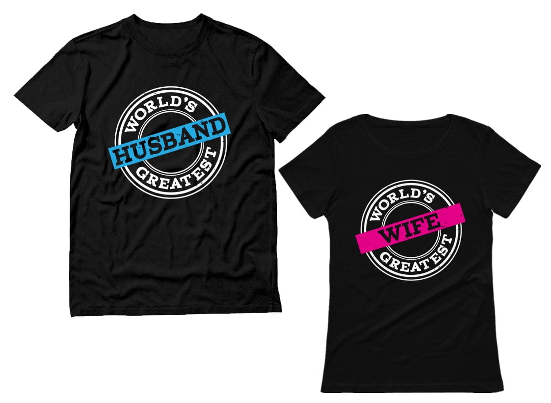 Matching Shirts Set for Married Couples Husband and Wife Wedding Gift Anniversary Newlywed, Black
