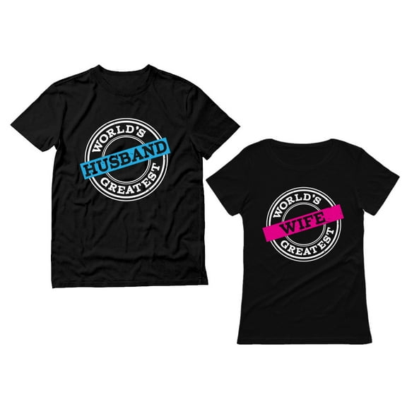 Husband & Wife Couples Gift Wedding, Anniversary, Newlywed Matching T-Shirts Husband Black Large / Wife Black Small