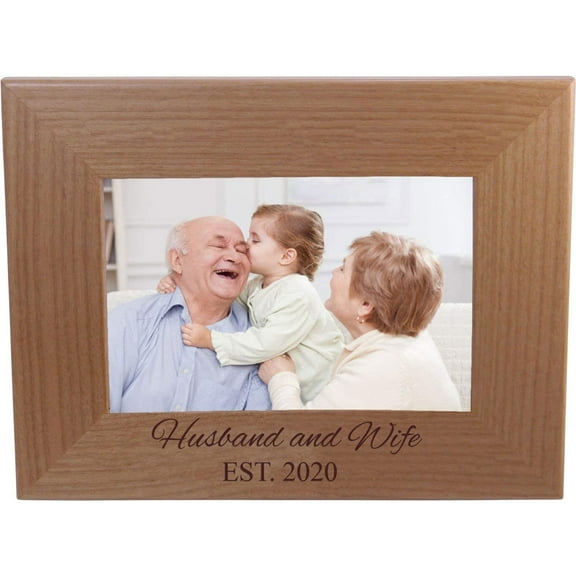 Husband Wife Established Est. 2020 Engraved Alder Wood Picture Frame