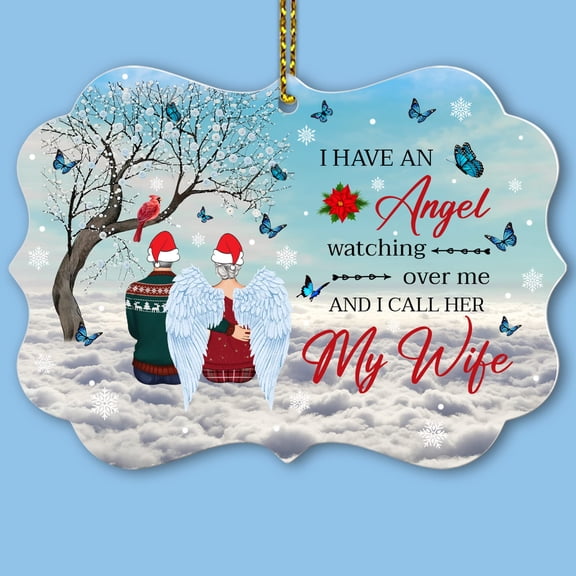 Husband & Wife Memorial Aluminum Ornament, Memorial Christmas Aluminum Ornament, They are in Heaven Aluminum Ornament, Christmas Bauble Decoration, 2025 (Angel - My Wife)