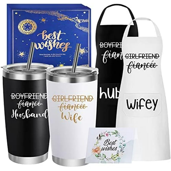 Husband & Wife Travel Tumbler Apron Set - Unique Wedding Gifts for Couples - His & Hers - Engagement, Anniversary, Valentine' Day & Bridal Shower$$Home Decor, Kitchen, & Other