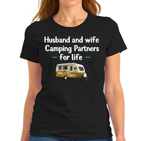 Husband and Wife Camping Partners for Life Cotton Short Sleeve T-Shirt with Vintage Design