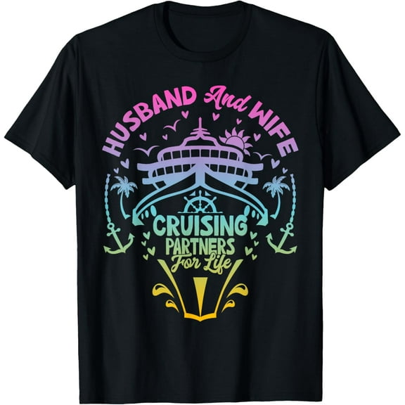 Husband and Wife Cruising Partners for Life Honeymoon Cruise T-Shirt Casual Short Sleeve Shirt