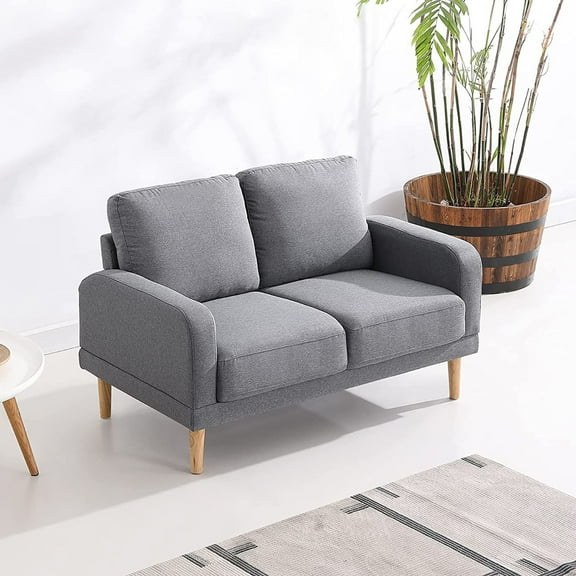 Husbedom 50" Small Modern Loveseat Sofa, Mid-Century Upholstered Loveseat 2-Seater Button Tufted Sofa with 2 Removable Backs for Small Spaces, Living Room and Bedroom, Light Grey