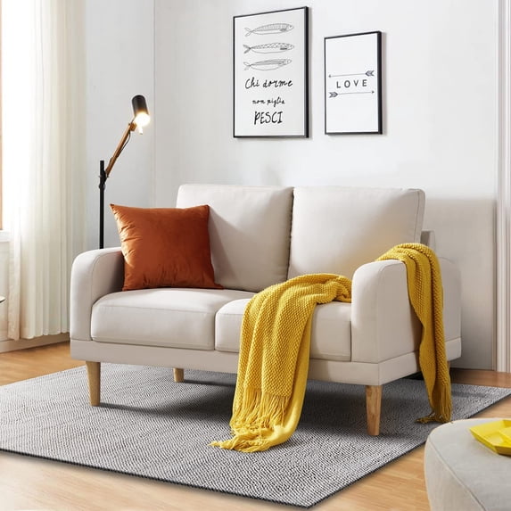 Husbedom 50" Small Modern Loveseat Sofa, Mid-Century Upholstered Loveseat 2-Seater Button Tufted Sofa with 2 Removable Backs for Small Spaces, Living Room and Bedroom, Beige