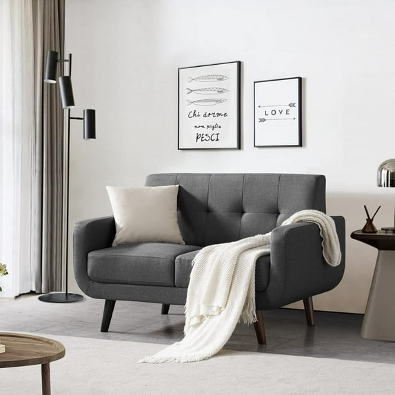 Husbedom 51"W Loveseat Sofa, Mid Century Modern Decor Love Seat Couches for Living Room, Button Tufted Upholstered Love Seats Furniture, Solid Small Couch for Bedroom, Light Grey