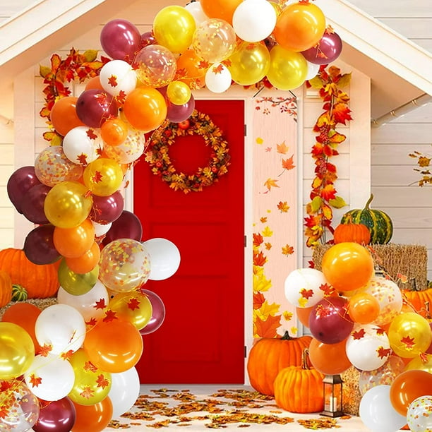 Husfou 110PCS Fall Balloons Garland Arch Kit, Orange Gold White