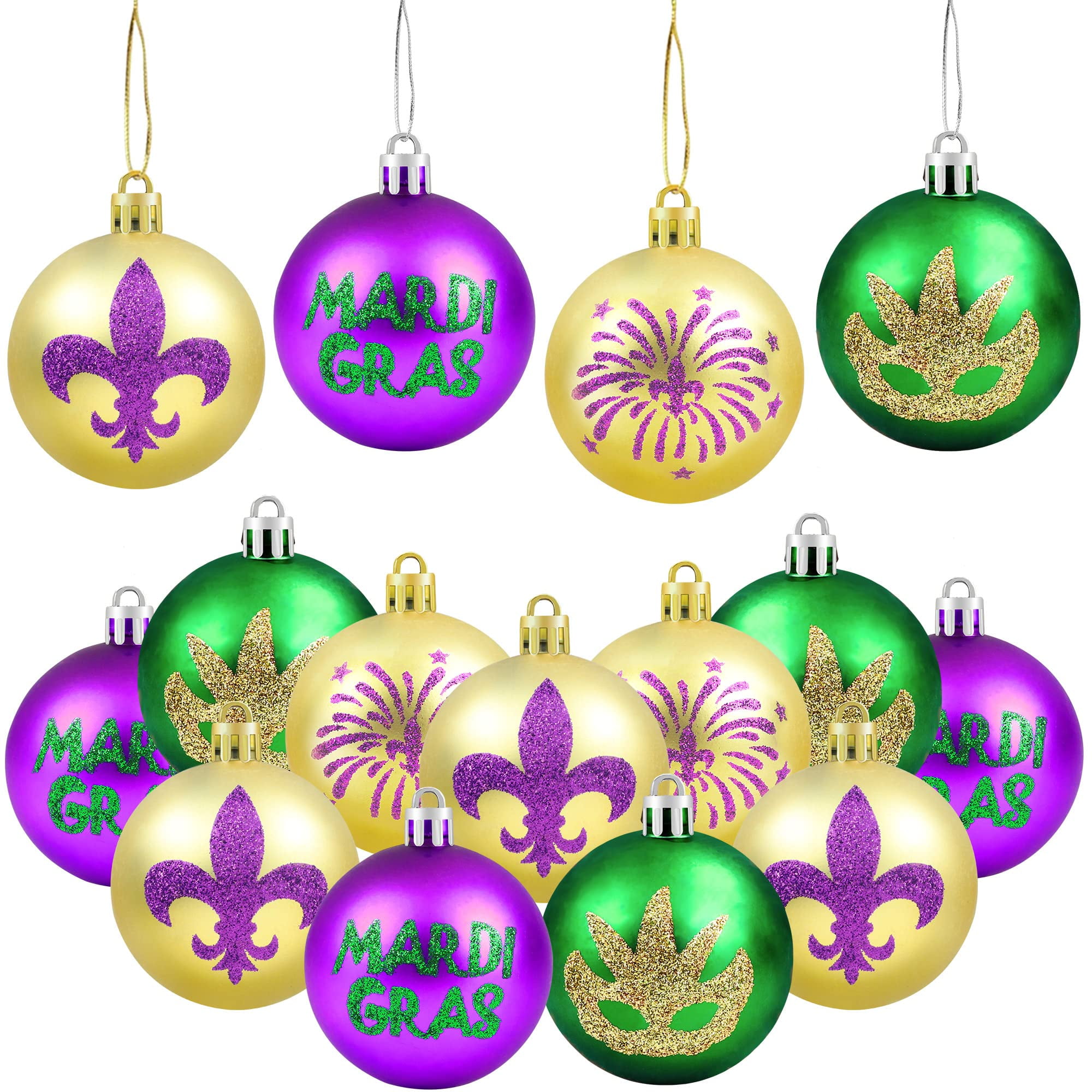 Husfou 12 Pcs Mardi Gras Ball Ornaments, Purple Green Gold Hanging  Decorations for Carnival Masquerade Party, Home \u0026 Office Decor - Walmart.com, image size:2000x2000
