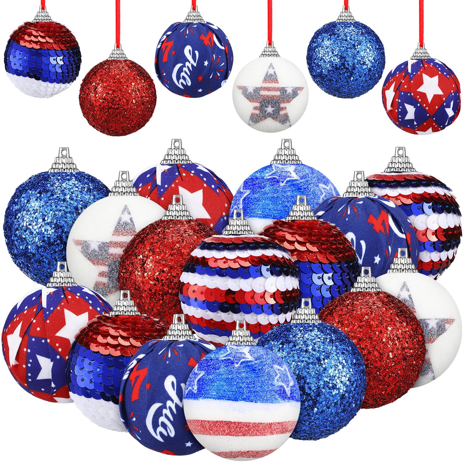 Husfou 16pcs Patriotic Hanging Decorations, 4th of July Ball Ornaments ...