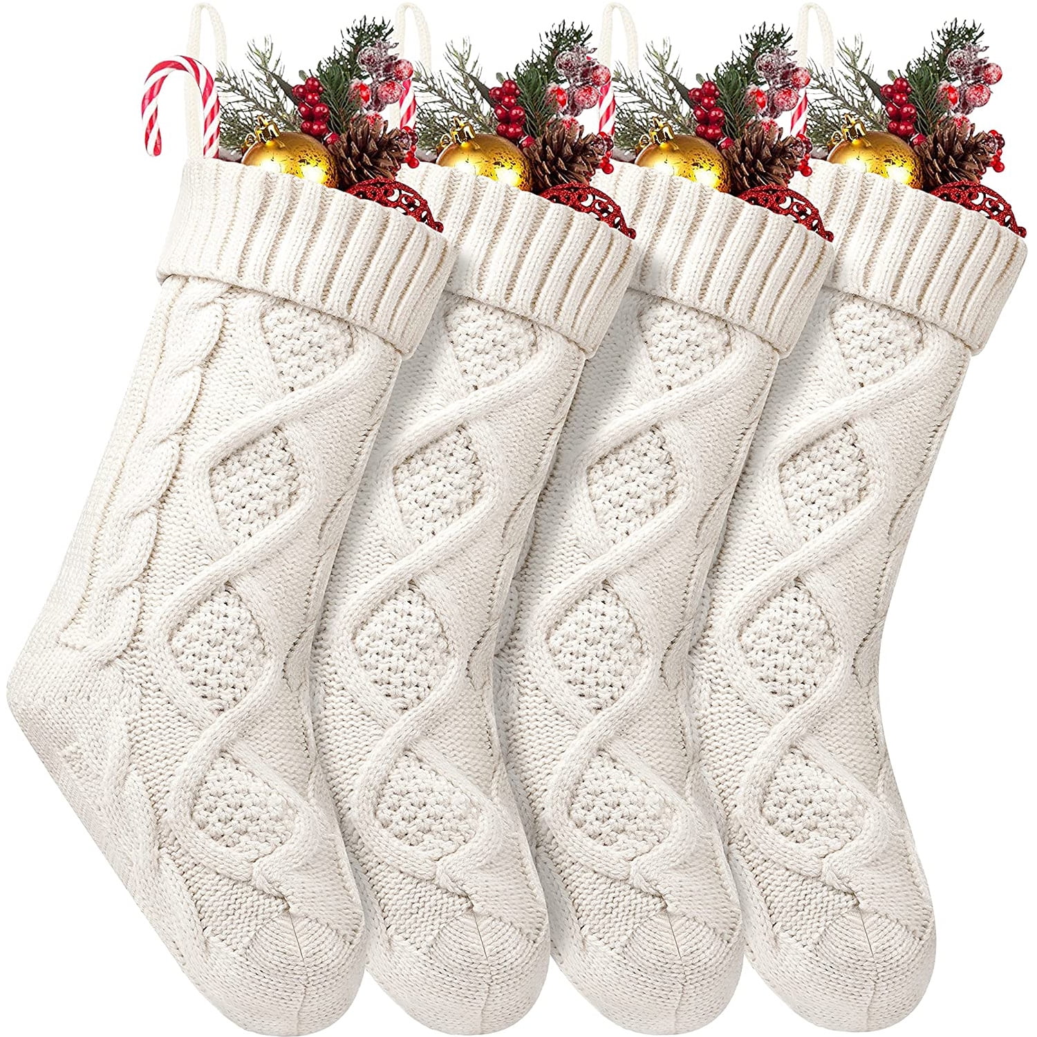 Ivory White 18'' Cable Knitted Christmas Stockings, Set of 4