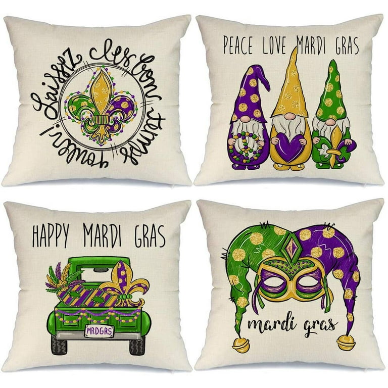 Mardi Gras Throw Pillow Covers, Mardi Gras Gnome Fleur De Lis