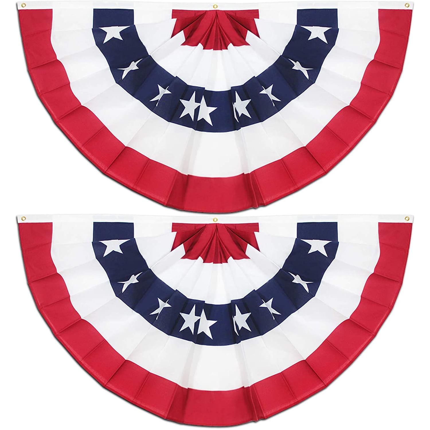 Husfou 2pcs USA Pleated Fan Flag, 3x6ft American Bunting Flag for 4th of July Independence Day Patriotic Outdoor Decorations