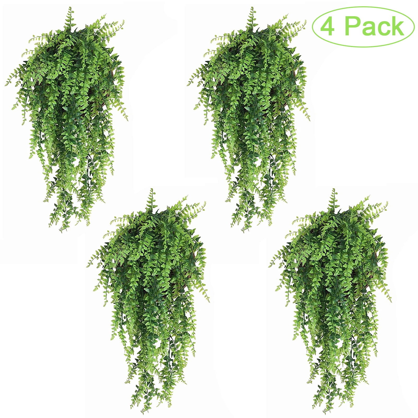 Husfou 4 Pack Artificial Hanging Plants Boston Fern, Faux Greenery Vines for Wedding Party Home Decor