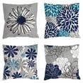 thumbnail image 1 of Husfou 4pcs Linen Pillow Covers 18x18 inch Turquoise and Grey Decorative Throw Pillow Case for Couch Modern Daisy Cushion Cover for Home Sofa Bedroom Decor, 1 of 8