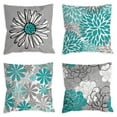 thumbnail image 1 of Husfou 4pcs Linen Pillow Covers 18x18 inch Turquoise and Grey Decorative Throw Pillow Case for Couch Modern Daisy Cushion Cover for Home Sofa Bedroom Decor, 1 of 9