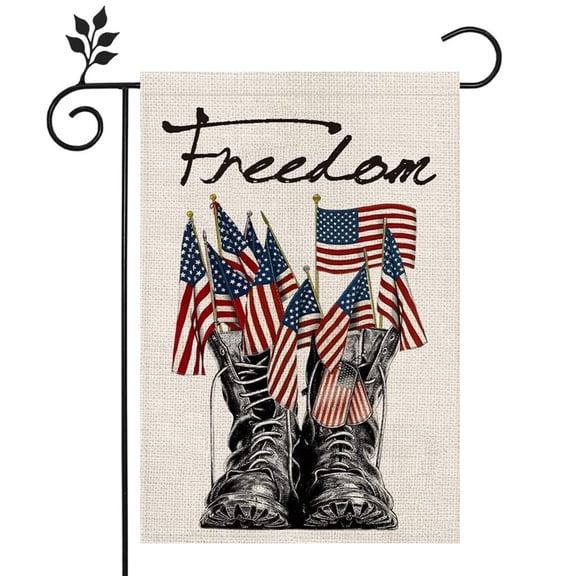Coolmade 4th of July Garden Flag Freedom Boots America Patriotic Independence Day Memorial Day Double Sided Yard Linen Sign Decorations Welcome Flag for Home Outdoor Decor, 12x18 inch