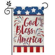Husfou 4th of July Garden Flag God Bless America Patriotic Independence Memorial Day Double Sided Yard Linen Sign Decorations Welcome Flag for Home Outdoor Decor, 12x18 inch