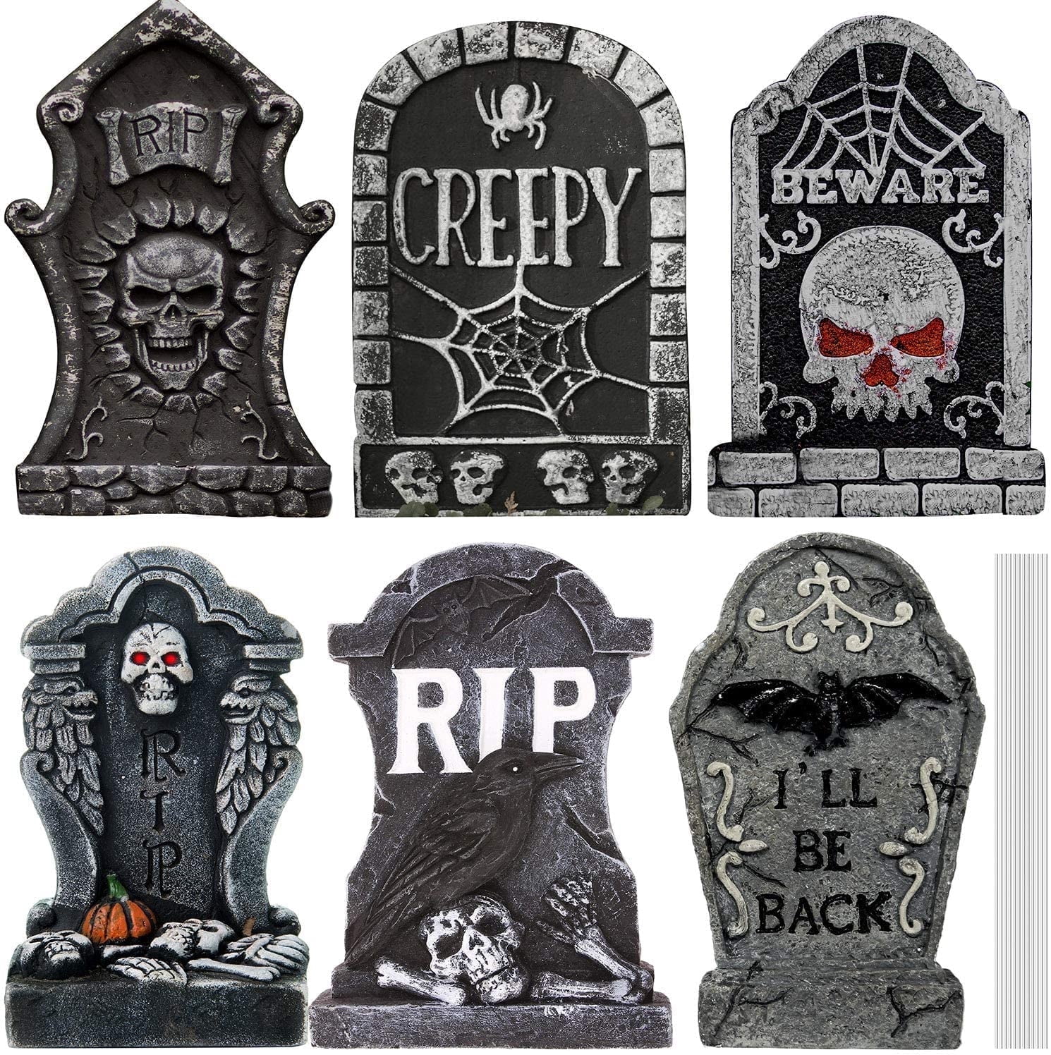 Fdyrgv 6pcs Halloween Tombstone Yard Signs Halloween Gravestone Decorations Yard Signs Lawn Decorations with Stake for Halloween Decorations