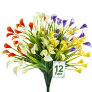Husfou Artificial Flowers Calla Lily Faux Plants Decorations, Fake Hanging Porch Pots Decoration for Home Outdoor, 12 Pack