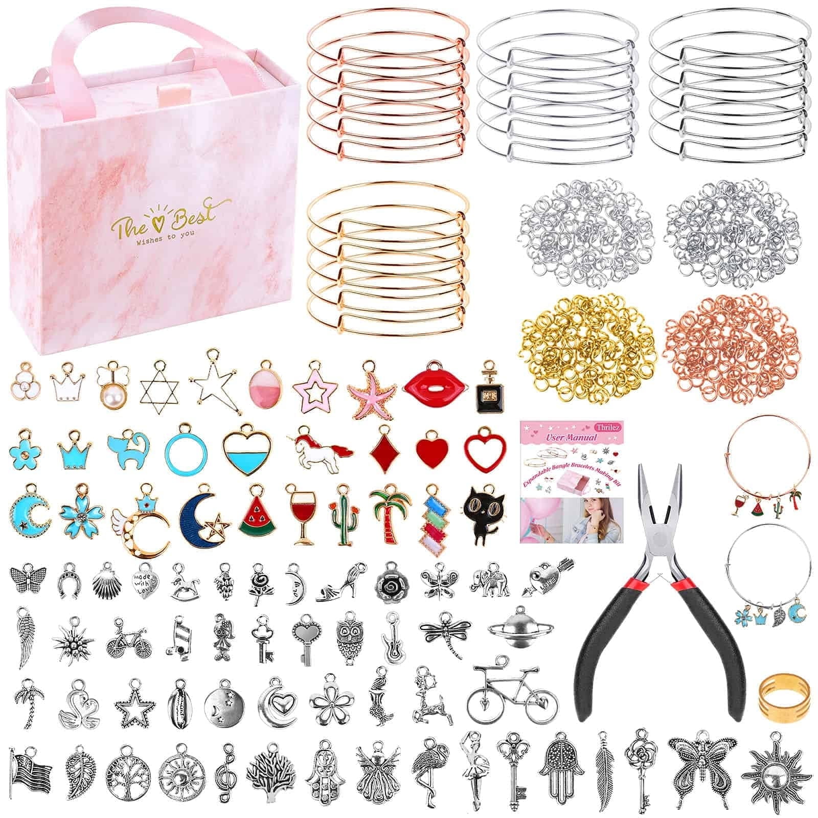 Husfou Bangle Bracelets Kit, 300 Pcs, Expandable Bangles & Pliers