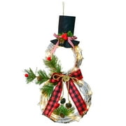 Husfou Christmas Decoration Lighted Wreath Snowman Wreath with Hat and Bow for Front Door Home Wall Decor