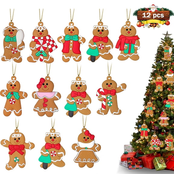 Husfou Christmas Gingerbread Ornaments, Xmas Tree Hanging Decorations Gingerbread Man, 12 Pack