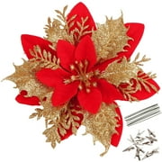 Husfou Christmas Poinsettia 5.5 Artificial Plastic Glitter Red Bouquet (20 Count)