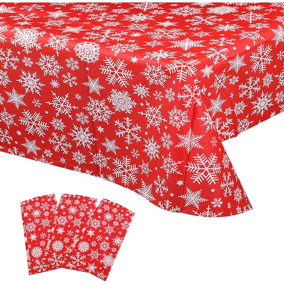 Husfou Christmas Tablecloth 3 Pack Xmas Table Cover Waterproof Christmas Tablecloths Disposable for Christmas Table Decorations Xmas Home Party Decor, 54 x 108 inch