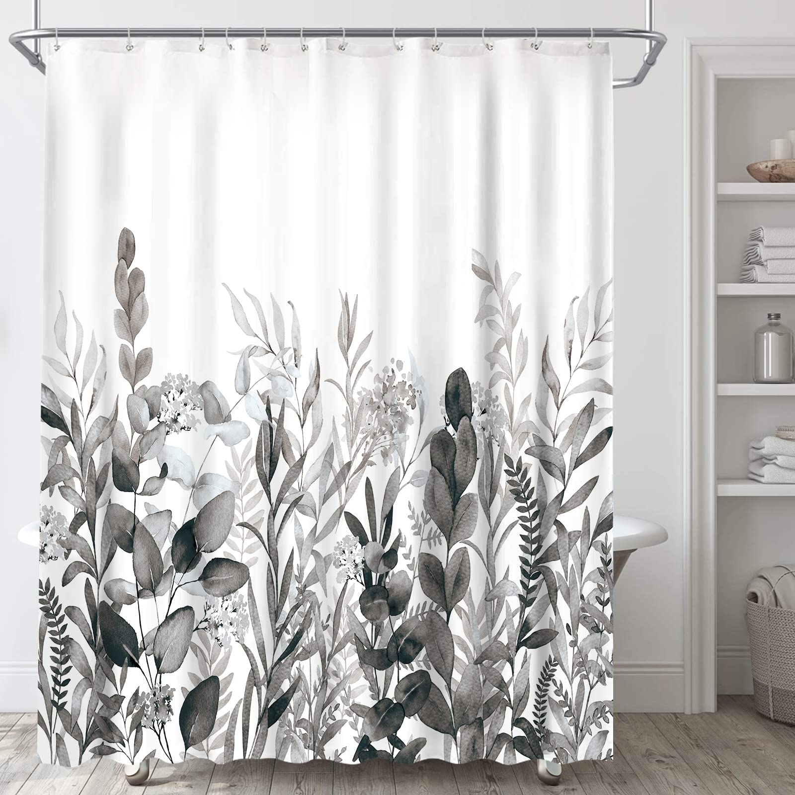 Husfou Eucalyptus Shower Curtain, 72x72 inch Waterproof Fabric Floral