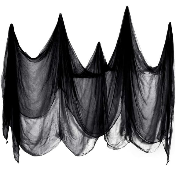 Husfou Halloween Black Creepy Cloth Decoration, 200x85in Spooky Giant Cheesecloth for Halloween Decor, Spider Web for Outdoor Indoor Party Supplies for Doorways Haunted House Patio Garden