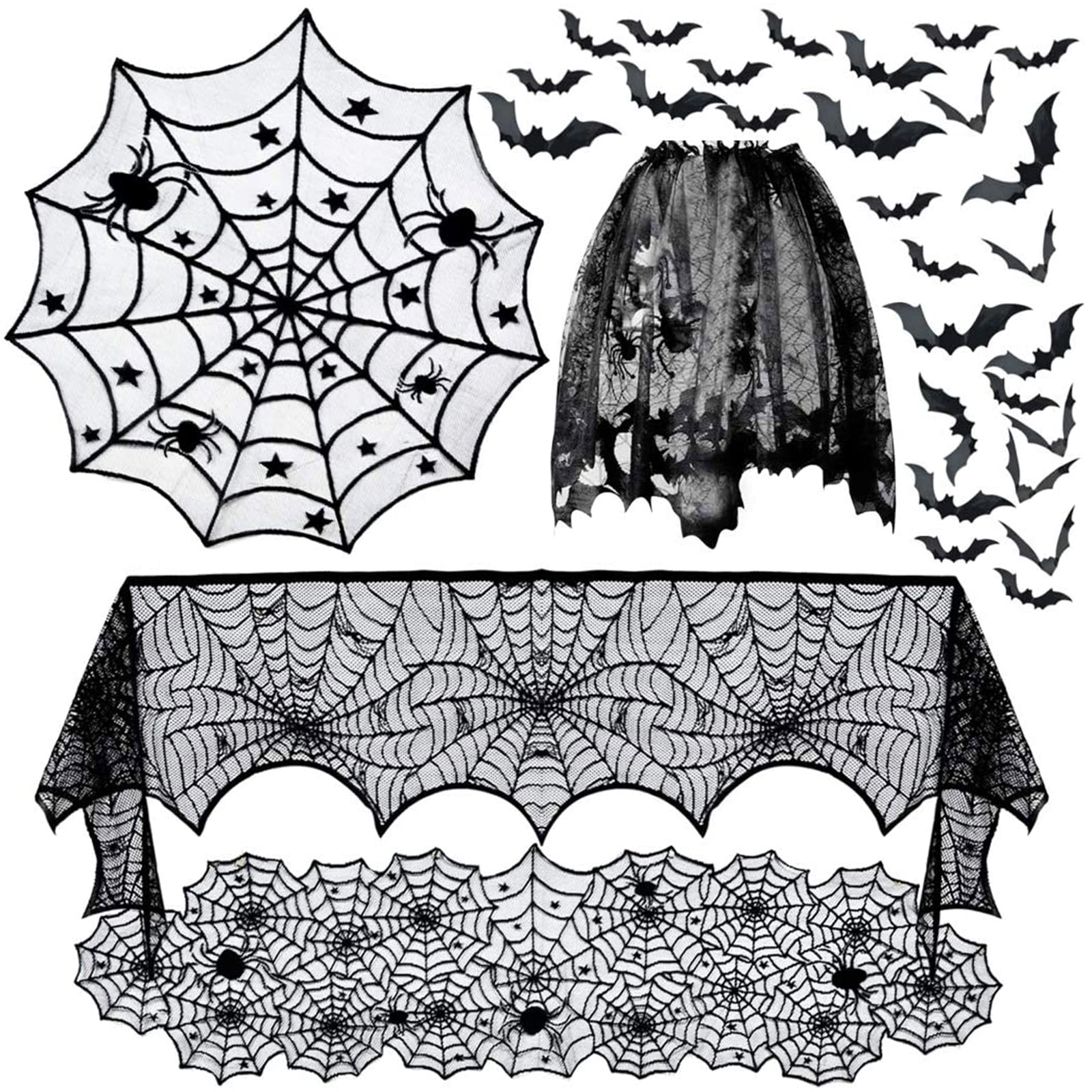 Husfou Halloween Decorations Set for Home, Table Runner, Tablecloth, Fireplace Mantel Scarf, Lampshade, 3D Scary Bats for Party Decor