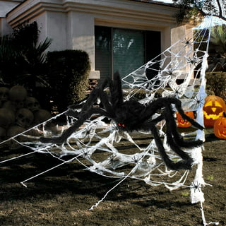 Halloween Spider Decorations, Aitey Halloween Scary Giant Spider Set with 4  Large Fake Spider, Spider Web, 20 Small Plastic Spiders, Cobwebs for