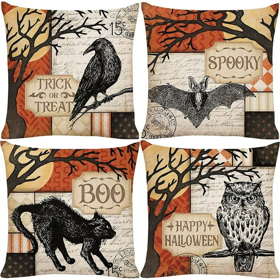 Husfou Halloween Pillow Covers Decorations, Farmhouse Throw Pillowcase for Sofa Couch Home Decor, 18x18 inch, 4 Pack