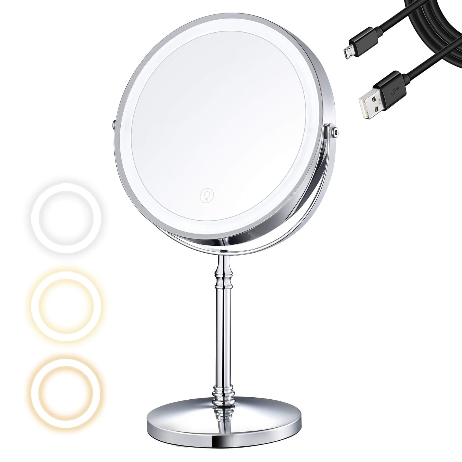 Homewerks 4.5-in x 12.5-in Matte Chrome Double-sided 5X Magnifying  Countertop Vanity Mirror with Light in the Makeup Mirrors department at