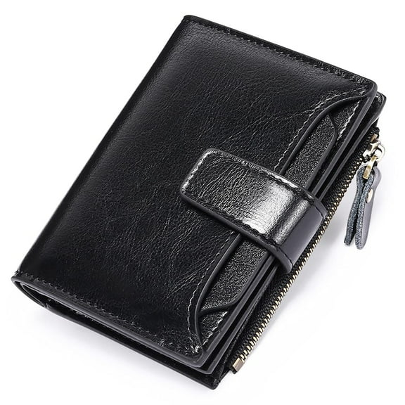 Husfou RFID Blocking Wallet for Women Small Compact Bifold Zipper Pocket Card Case Mini Purse with ID Window