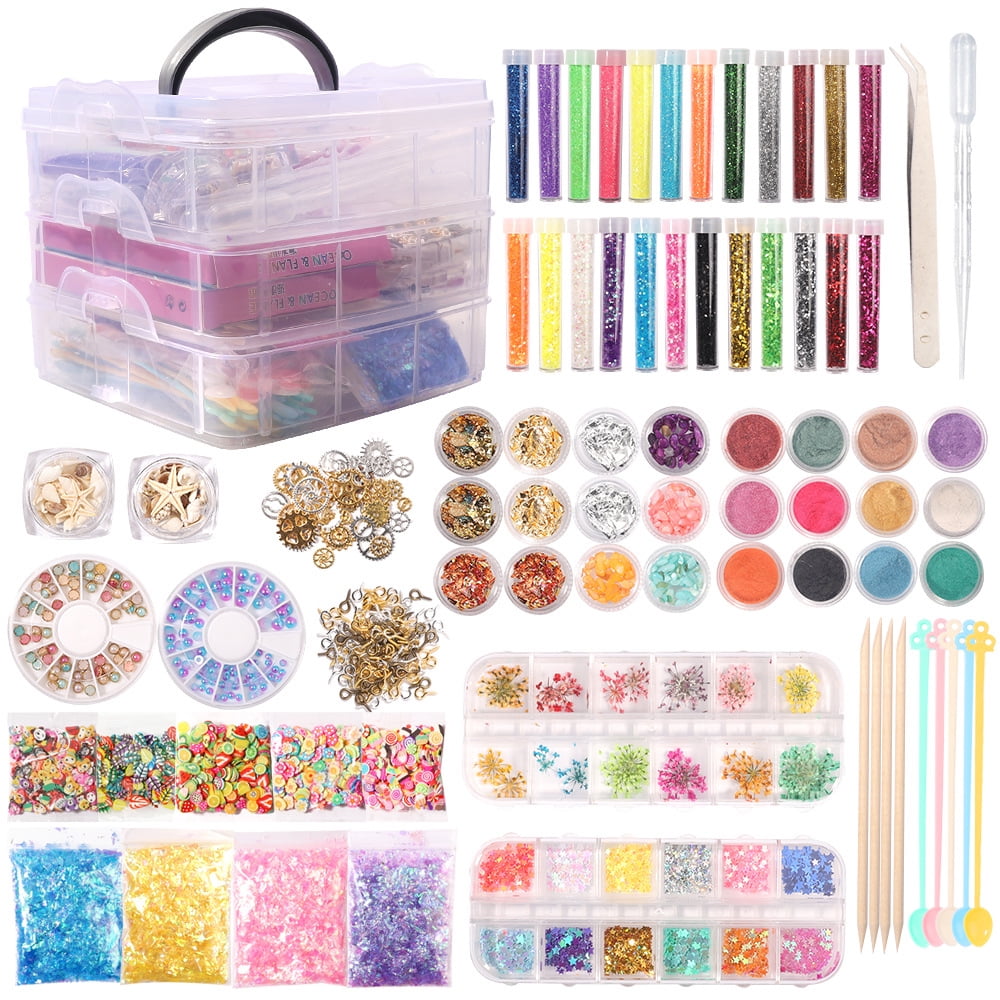 FEATHERFULL Husfou Resin Decoration Accessories Kits, Resin Jewelry Making Supplies Kit with Dried Flowers, Resin Glitter Sequin, Mica Powder, Resin Foil Flakes and Epoxy Resin Fillers for Resin Crafts Beginner